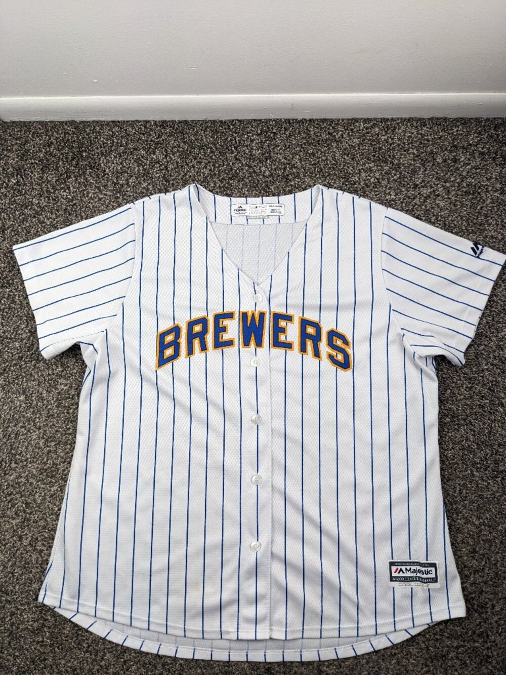 Milwaukee Brewers Jersey Majestic Cool Base Sewn Stitched White Womens 2XL